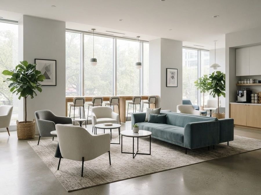 Área común con sala y comedor limpios